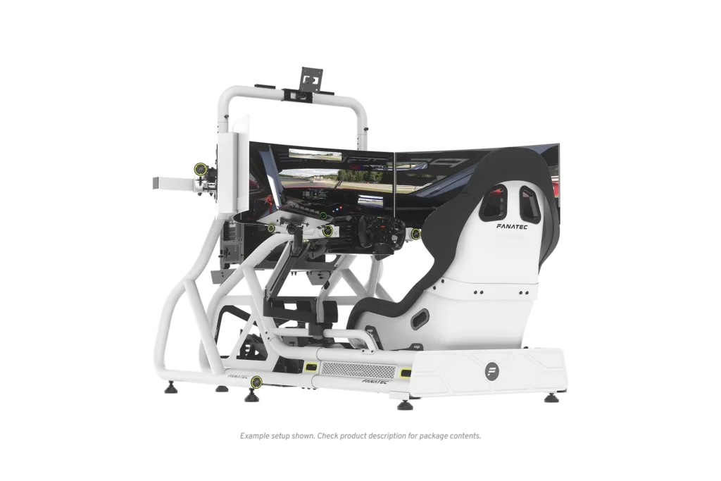 Fanatec ClubSport GT Gaming Cockpit — premium black aluminum sim racing rig with integrated seat and adjustable pedal deck for living room use