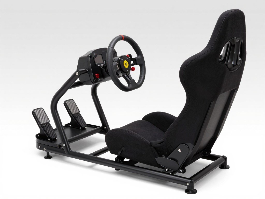 Next Level Racing GTLite Pro showing the reinforced frame and adjustable wheel mount