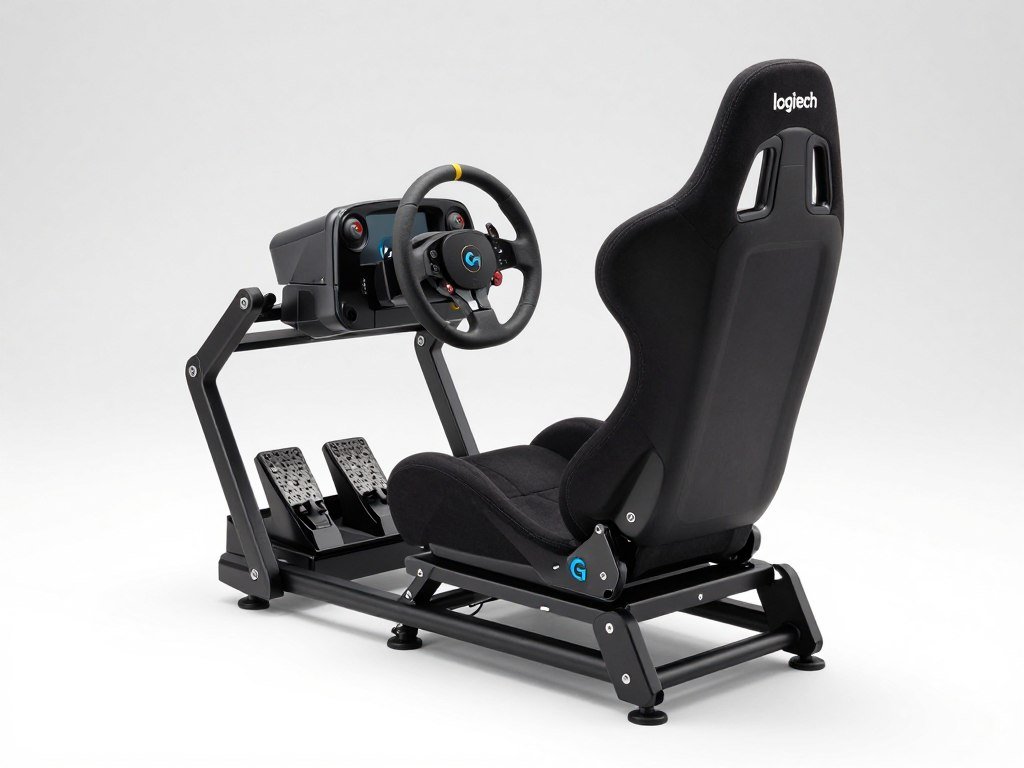 Playseat Challenge X with Logitech G wheel mounted showing the foldable design and racing position